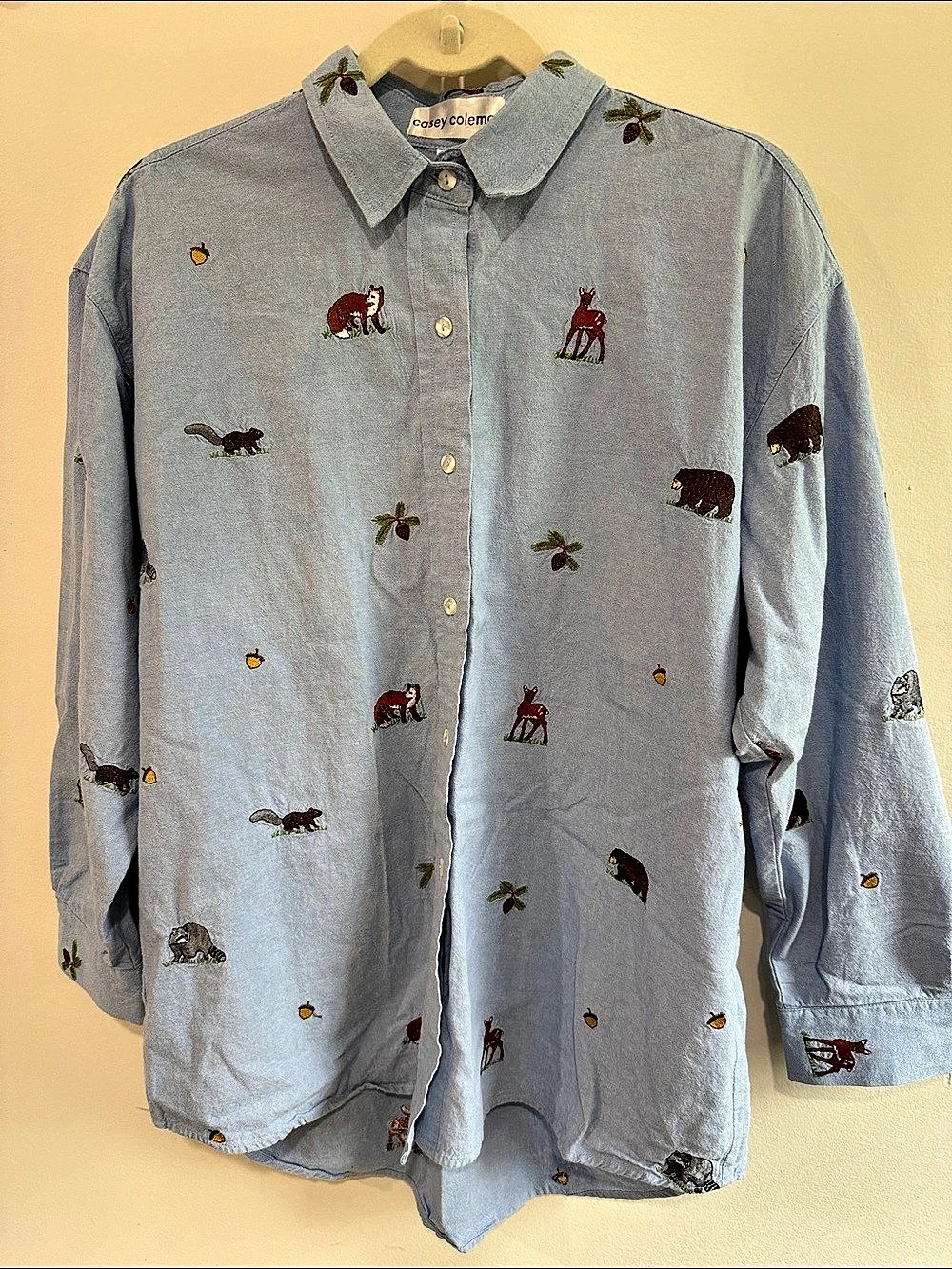 Casey Coleman Embroidered Animal Shirt in Blue Size Large